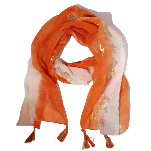 Nomad Sari Summer Turtle Print Scarf - Coral (180x50cm) - Luna Panther