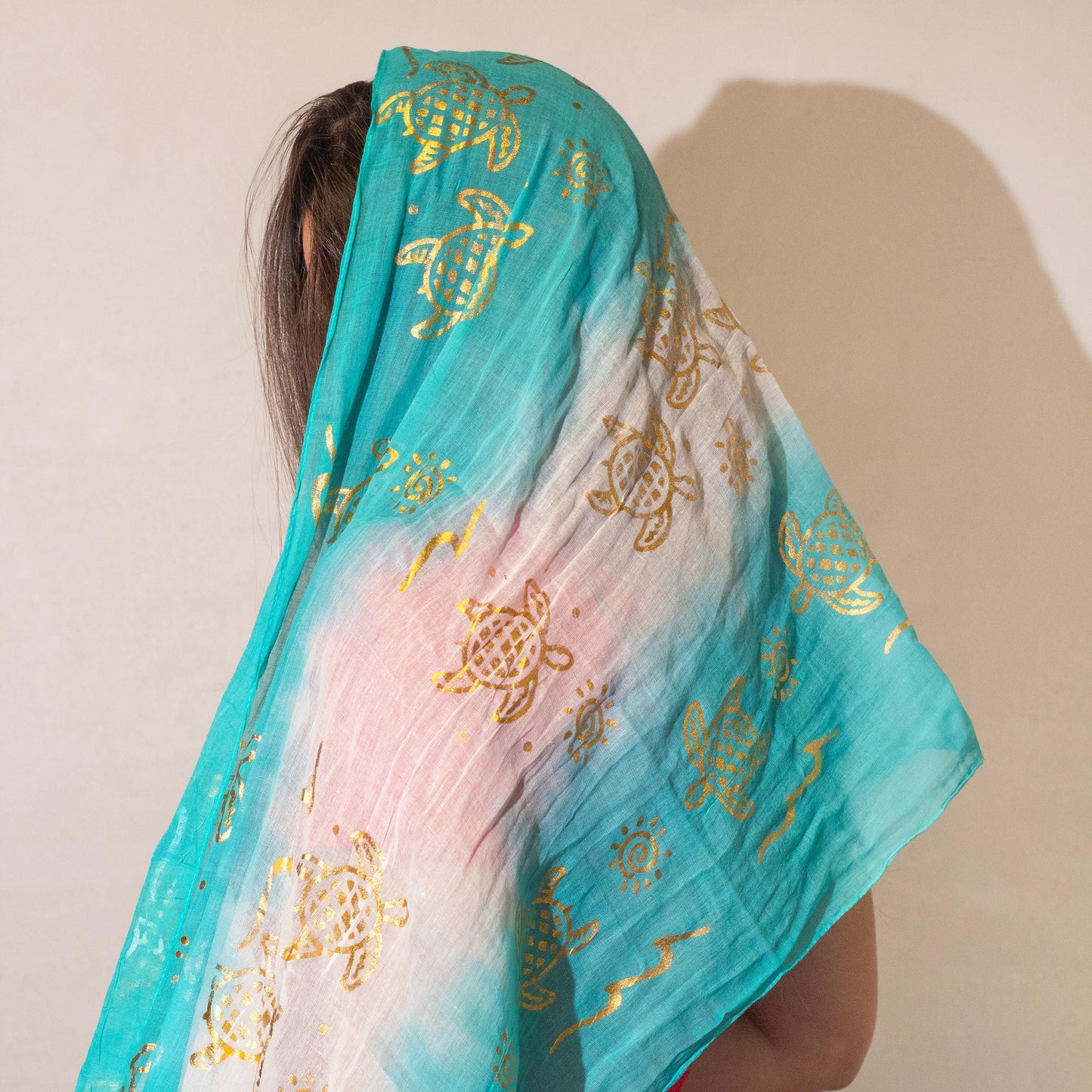 Nomad Sari Summer Turtle Print Scarf - Turquoise (180×50 cm) - Luna Panther
