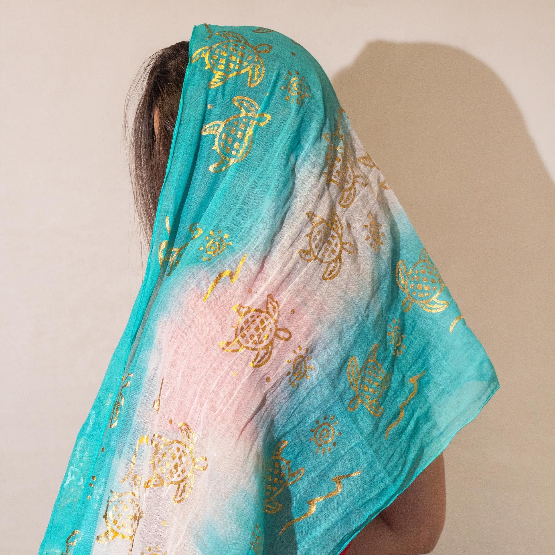 Nomad Sari Summer Turtle Print Scarf - Turquoise (180×50 cm) - Luna Panther