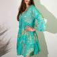 Nomad Sari Turquoise & Gold Coral Print Dress (L/XL) - Luna Panther
