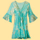 Nomad Sari Turquoise & Gold Coral Print Dress (L/XL) - Luna Panther