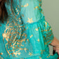 Nomad Sari Turquoise & Gold Coral Print Dress (M/L) - Luna Panther
