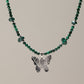 Nymph Malachite Gemstone Necklace with Real Leaf Butterfly Pendant — necklace, image 9 of 10.