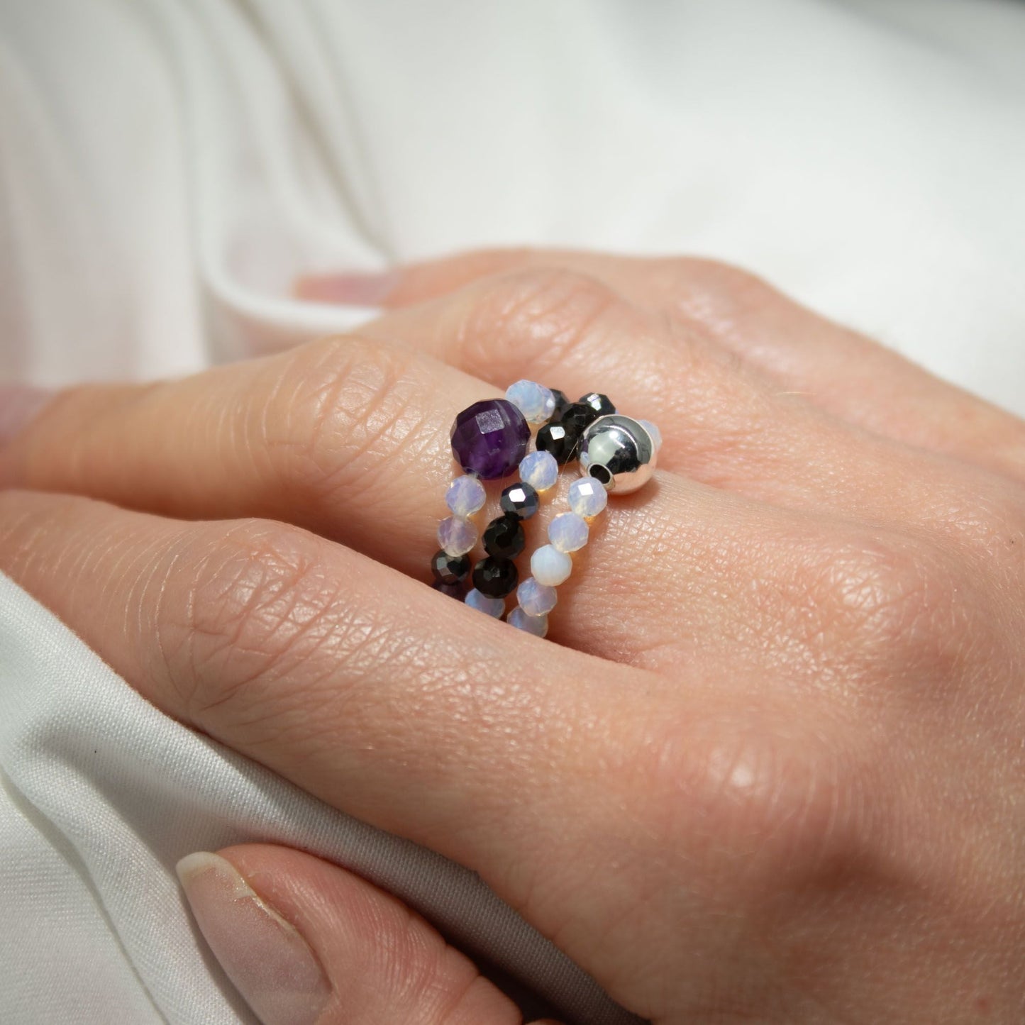 Nymph Spirit Gemstone Ring Set - Full Moon - Luna Panther