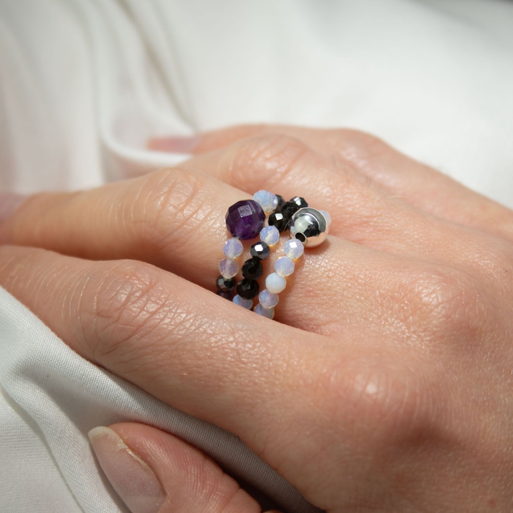 Nymph Spirit Gemstone Ring Set - Full Moon - Luna Panther