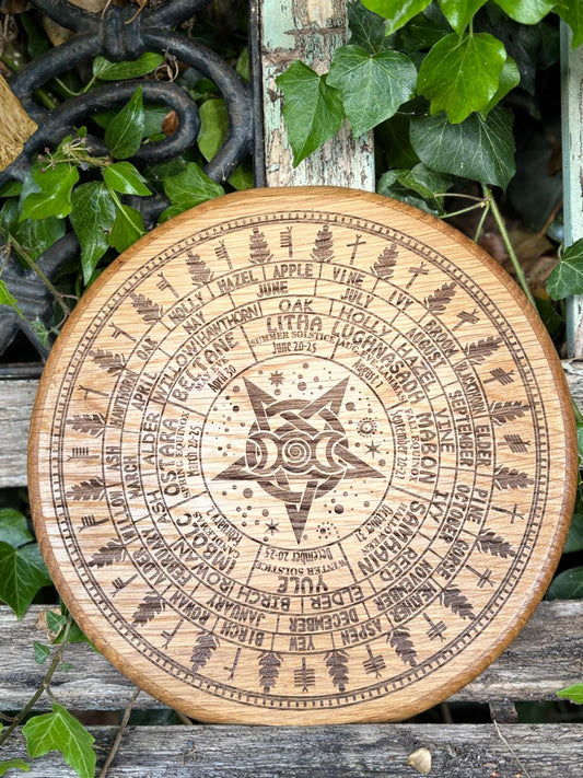 Polished Ogham Runes Calendar - Oak featuring natural patterning and unique variations - Luna Panther