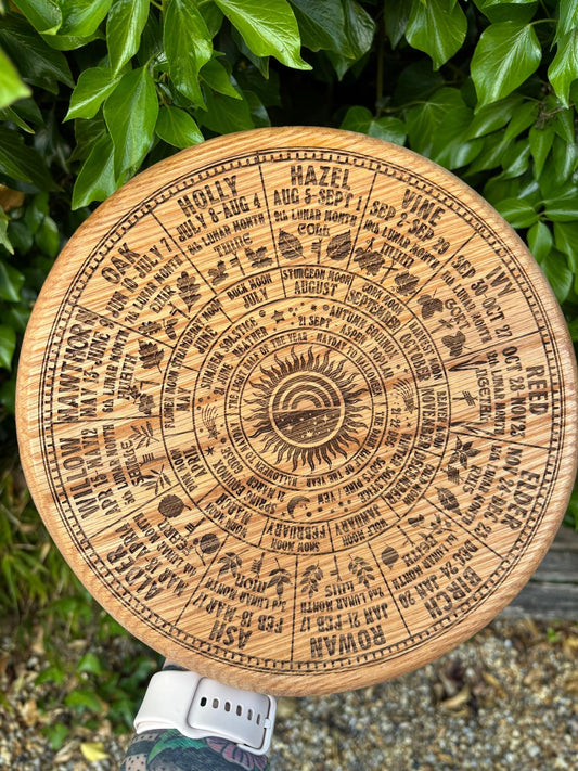 Polished Ogham Tree Calendar- Celtic Wheel of the Year featuring natural patterning and unique variations - Luna Panther