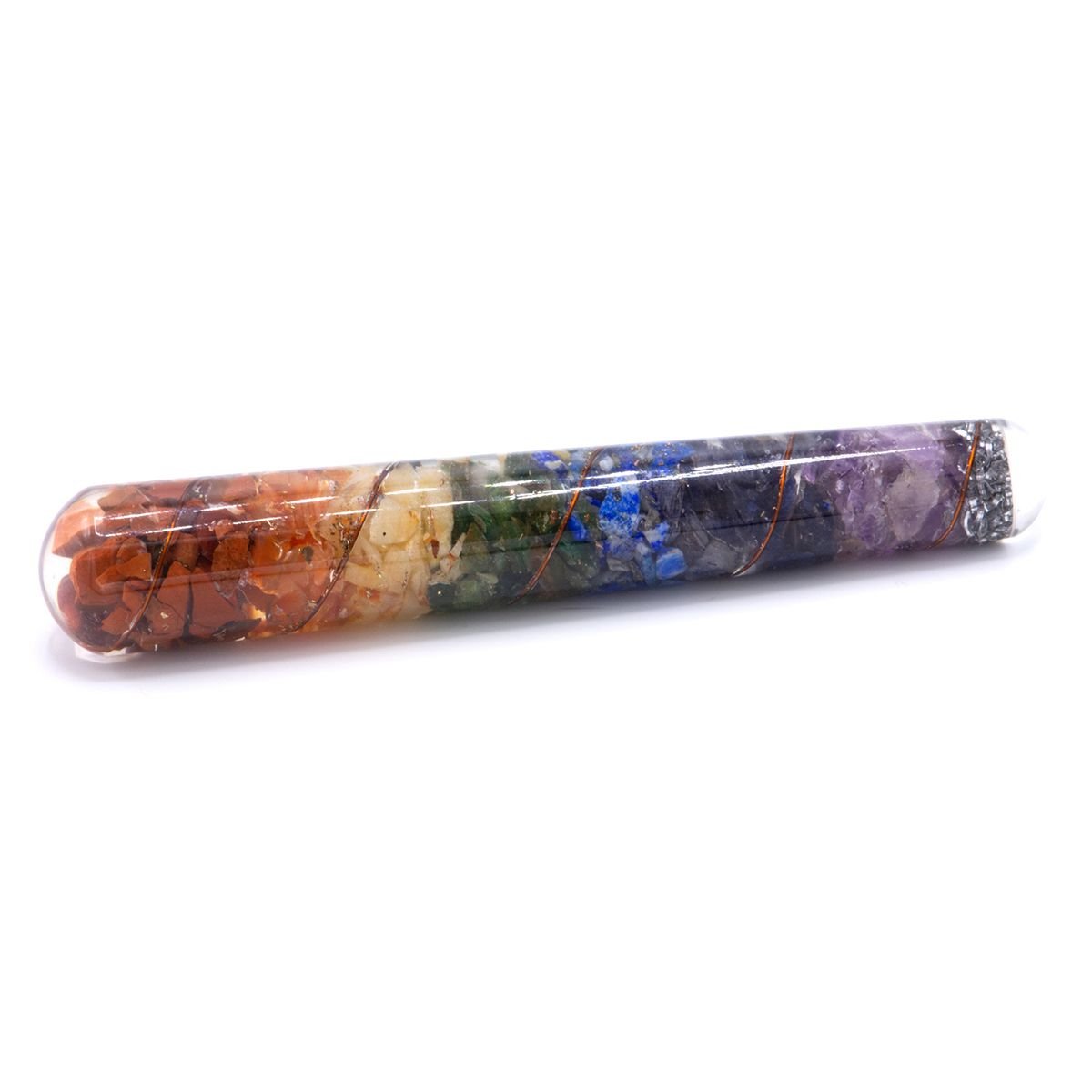 Polished Orgonite Chakra and Copper Healing Wand - 140 x 30 mm featuring natural patterning and unique variations - Luna Panther