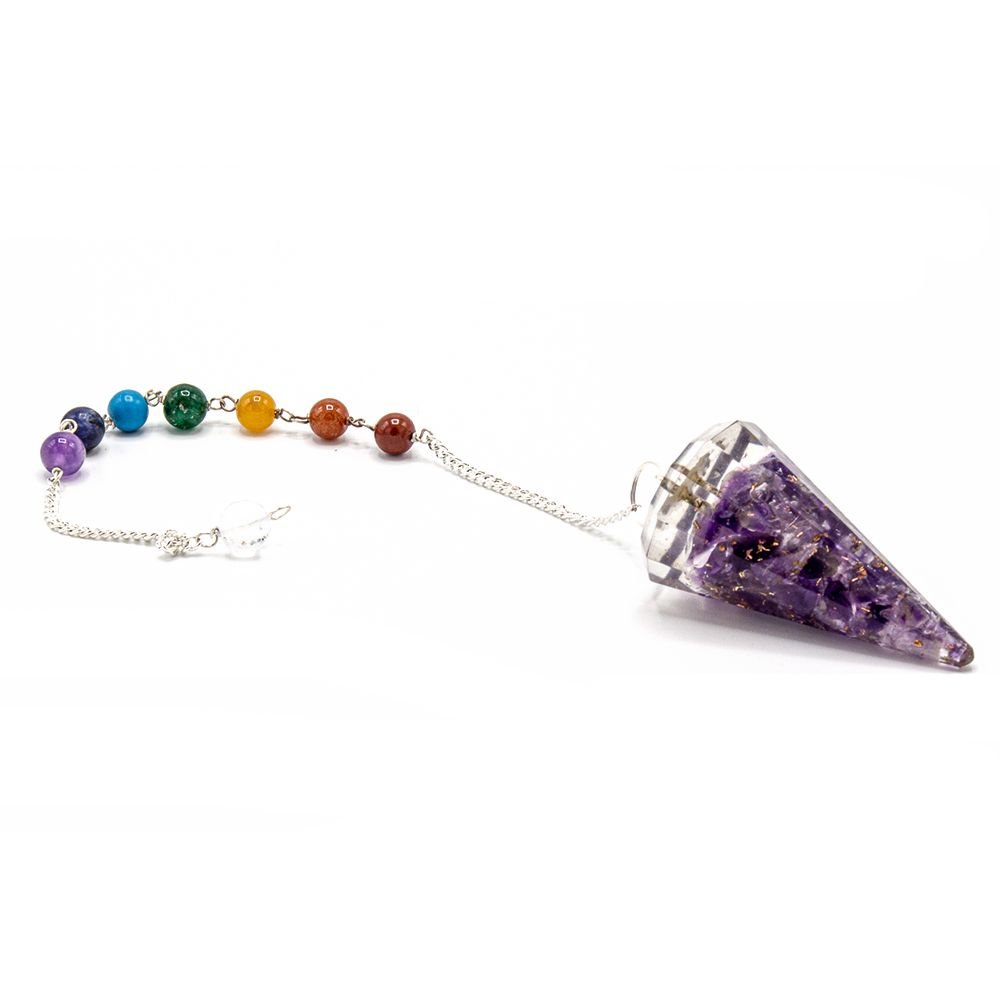 Polished Orgonite Power Chakra Pendulum - Amethyst featuring rich purple colour and natural clarity - Luna Panther