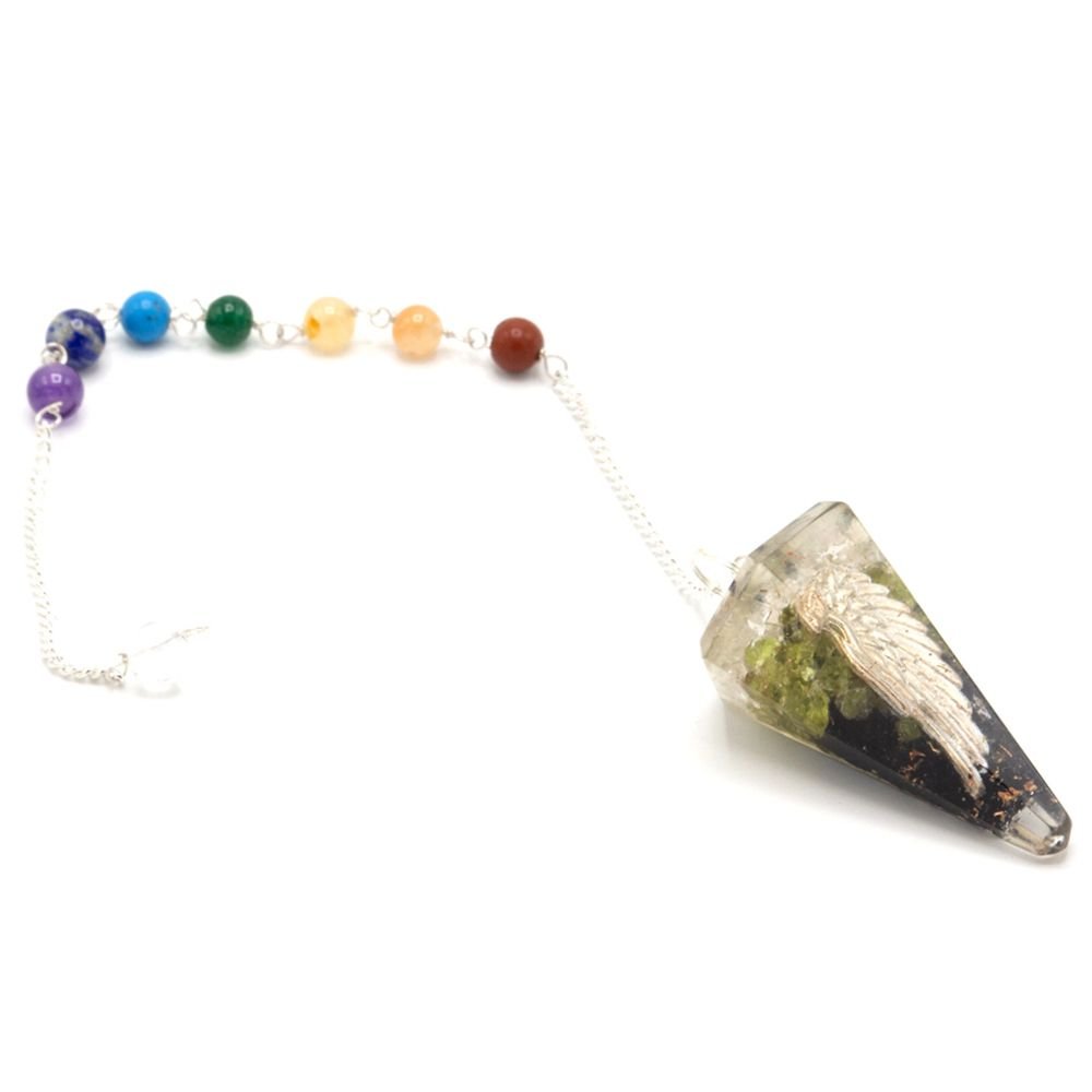 Polished Orgonite Power Chakra Pendulum - Angel Wing featuring natural patterning and unique variations - Luna Panther