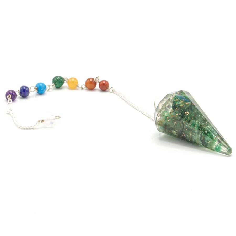 Polished Orgonite Power Chakra Pendulum - Green Aventurine featuring green tone with subtle sparkle - Luna Panther