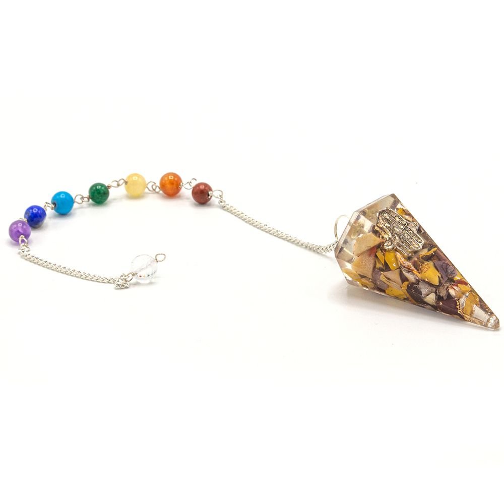 Polished Orgonite Power Chakra Pendulum - Hamsa featuring natural patterning and unique variations - Luna Panther