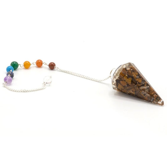 Polished Orgonite Power Chakra Pendulum - Tiger Eye featuring natural patterning and unique variations - Luna Panther