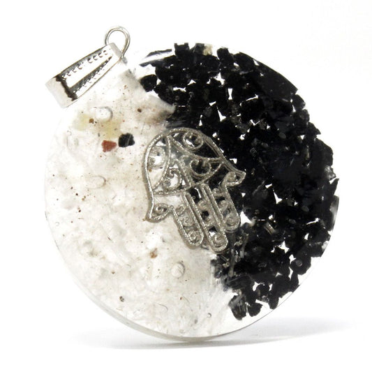 Polished Orgonite Power Pendant - Good & Evil - Hamsa featuring natural patterning and unique variations - Luna Panther