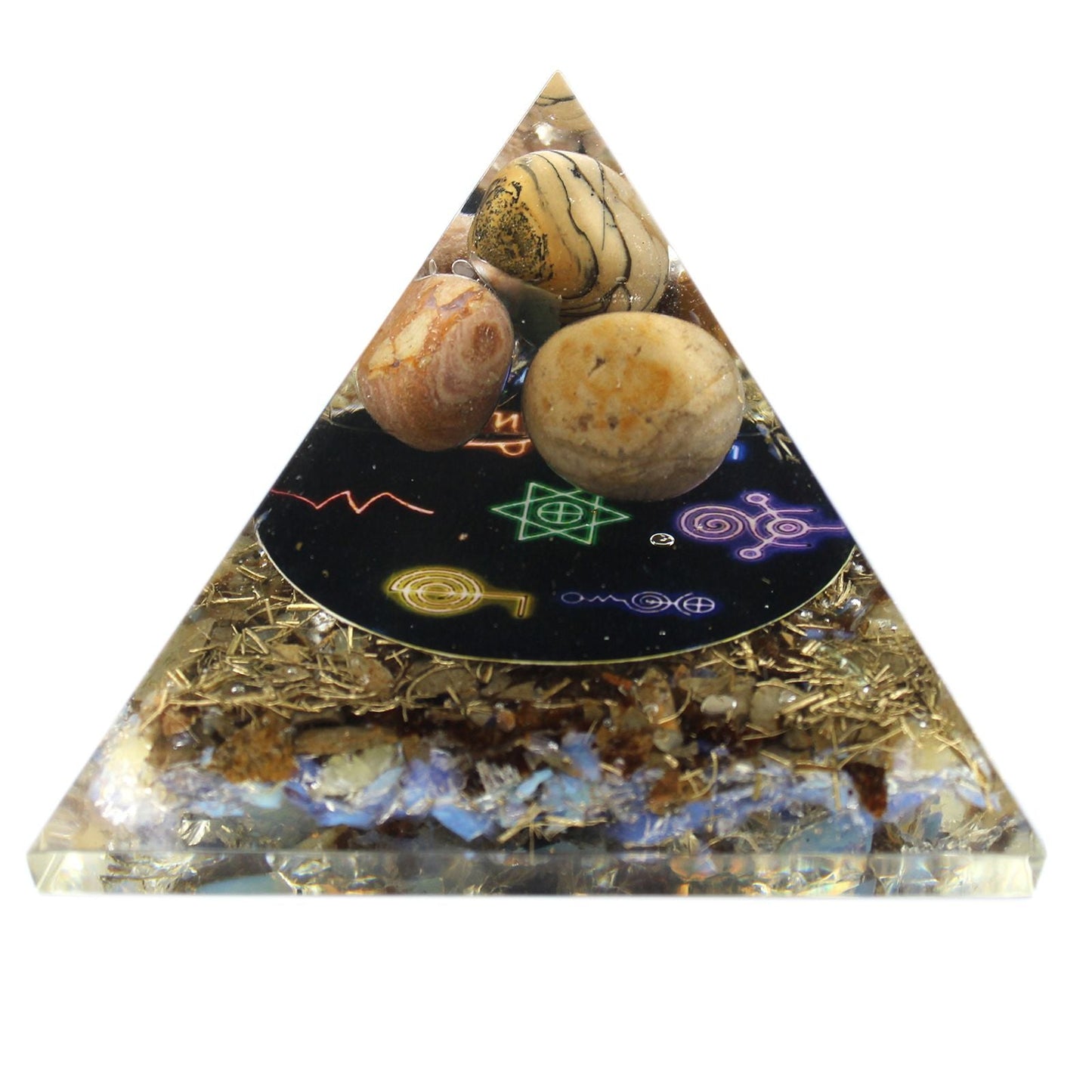 Polished Orgonite Pyramid - Midnight Reiki - 70mm featuring natural patterning and unique variations - Luna Panther