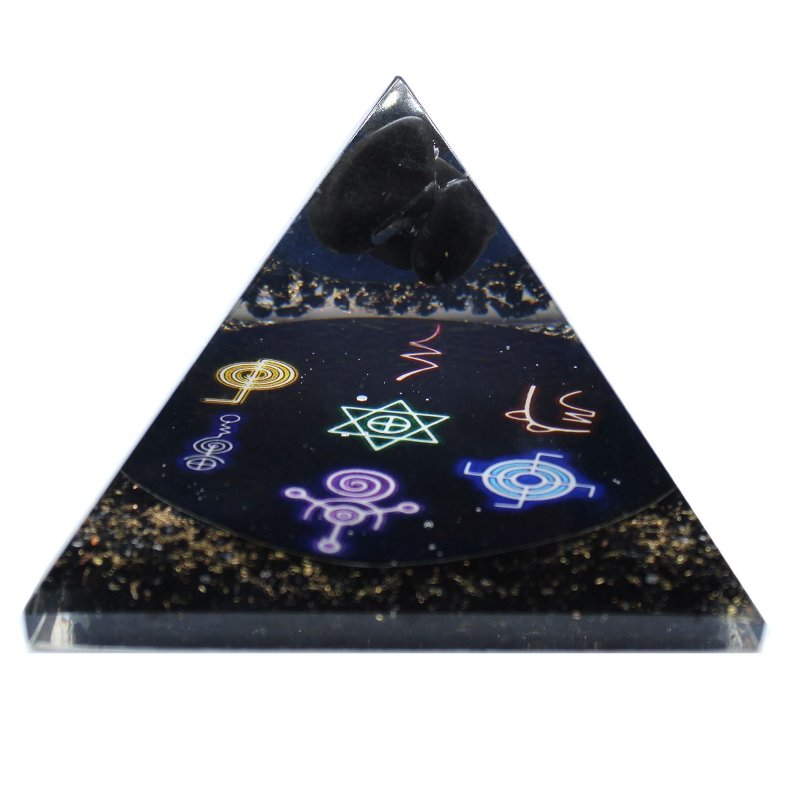 Polished Orgonite Pyramid - Midnight Reiki - 90mm featuring natural patterning and unique variations - Luna Panther