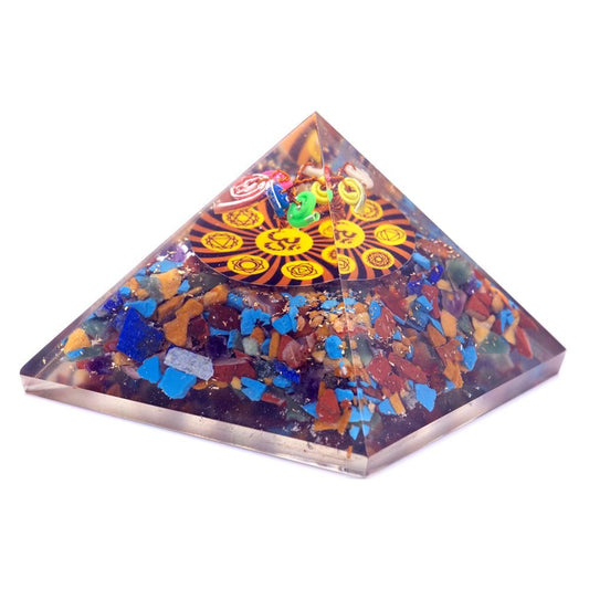 Polished Orgonite Pyramid - Om Chakra - 70 mm featuring natural patterning and unique variations - Luna Panther