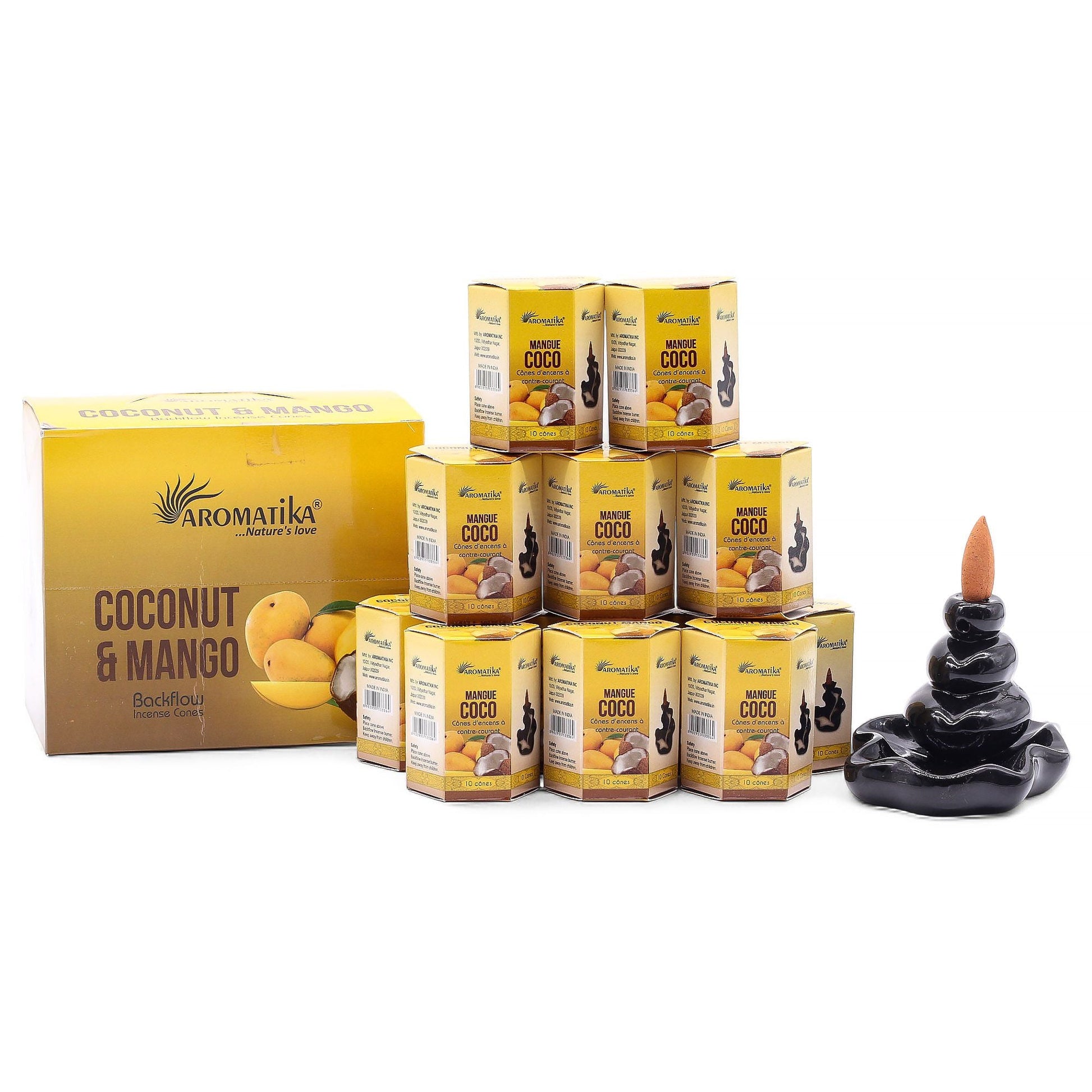Pack of 10 Masala Backflow Incense - Coconut & Mango - Luna Panther