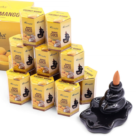 Pack of 10 Masala Backflow Incense - Coconut & Mango - Luna Panther