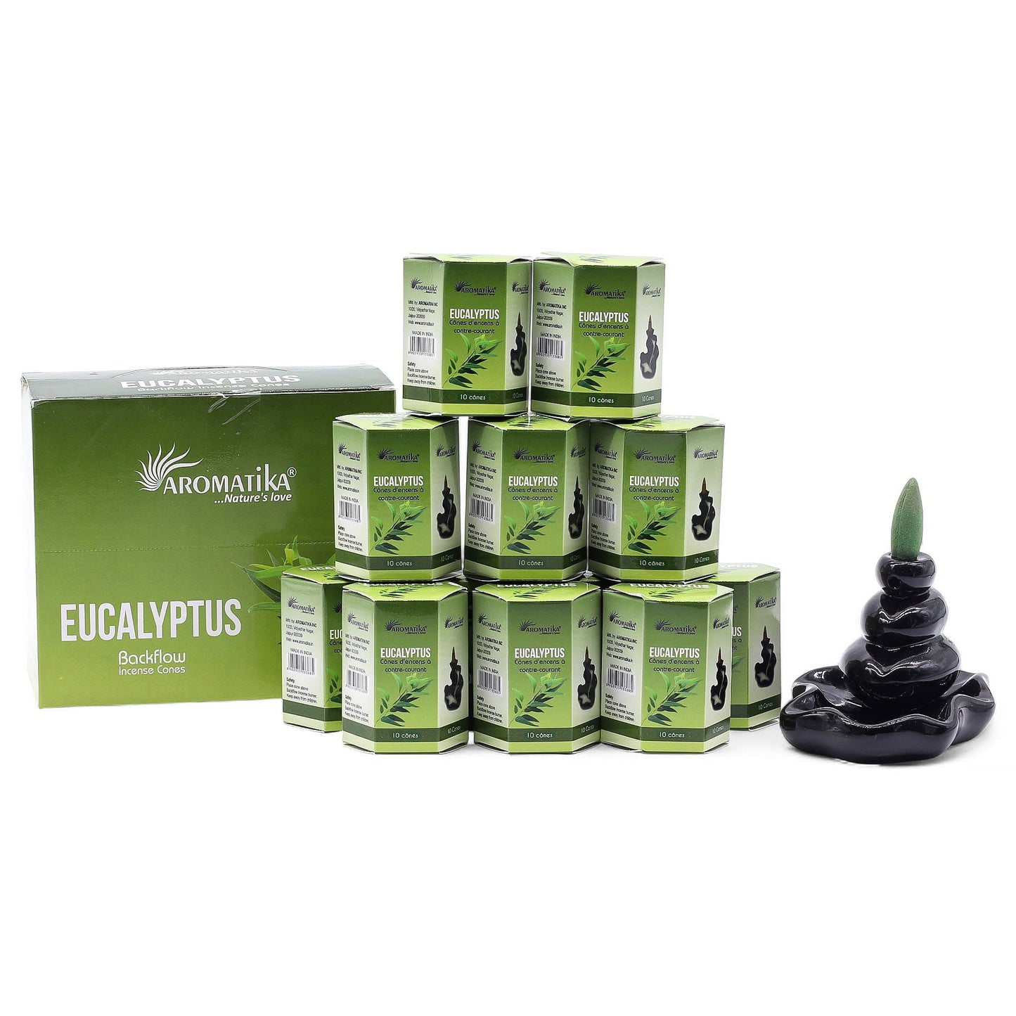 Pack of 10 Masala Backflow Incense - Eucalyptus - Luna Panther