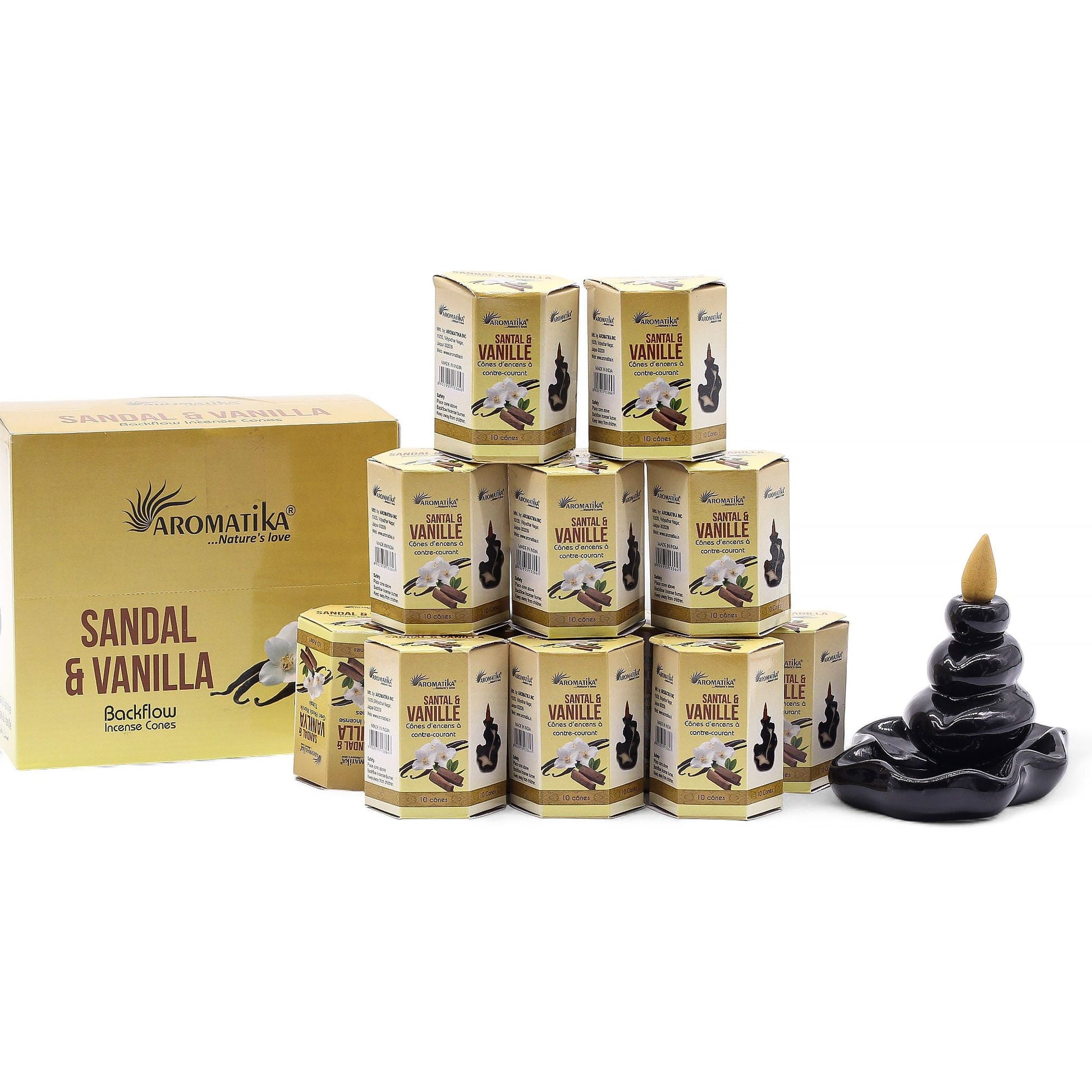 Pack of 10 Masala Backflow Incense - Sandalwood & Vanilla - Luna Panther