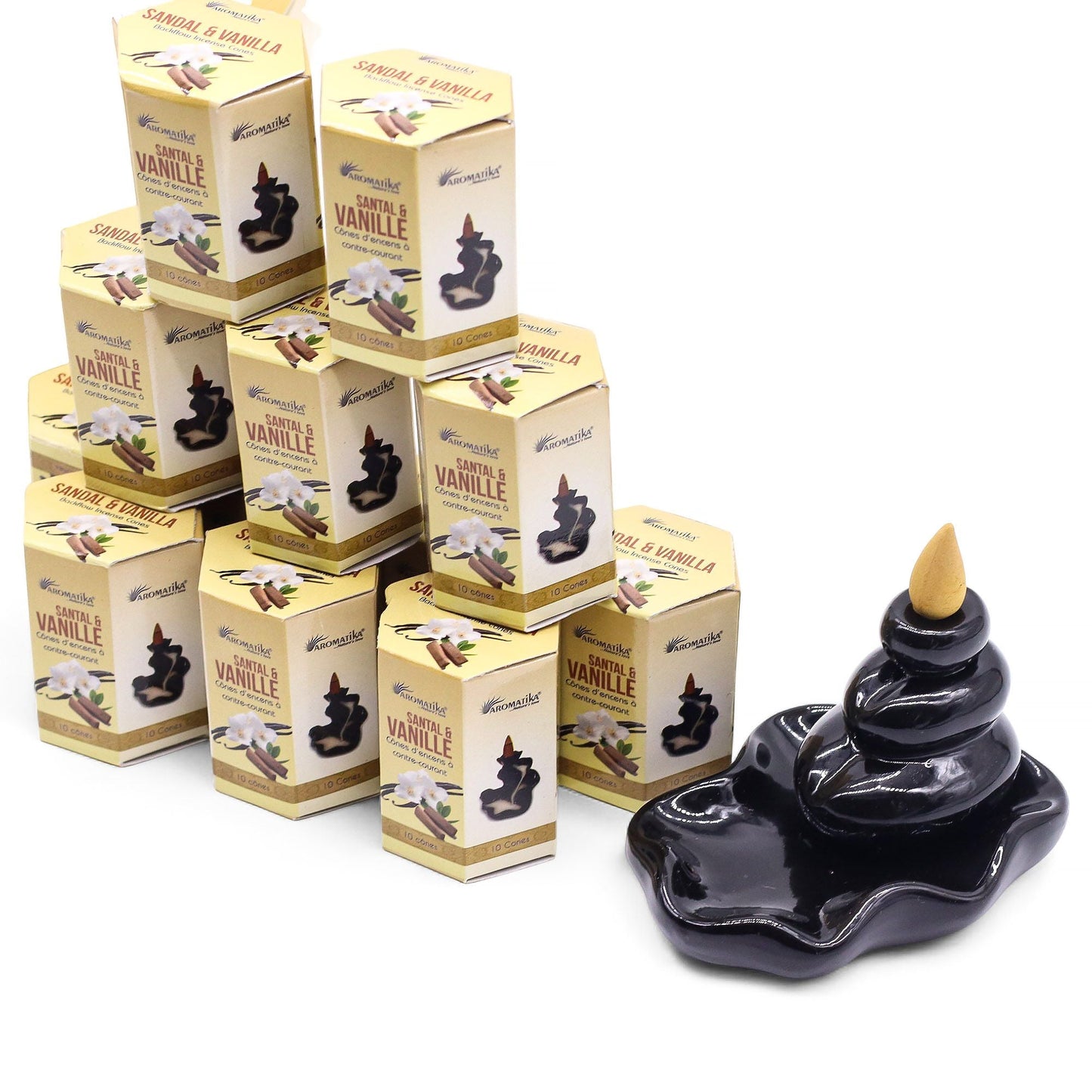 Pack of 10 Masala Backflow Incense - Sandalwood & Vanilla - Luna Panther