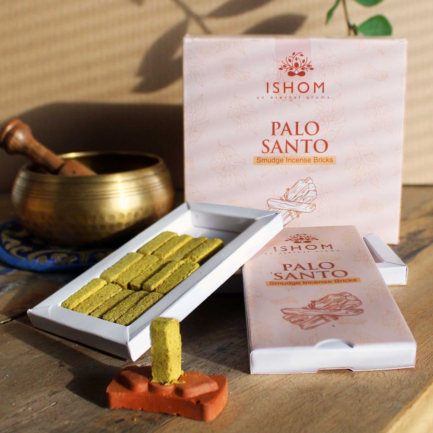 Polished Pack of 15 Natural Incense Smudge Bricks and Burner - Palo Santo featuring natural patterning and unique variations - Luna Panther