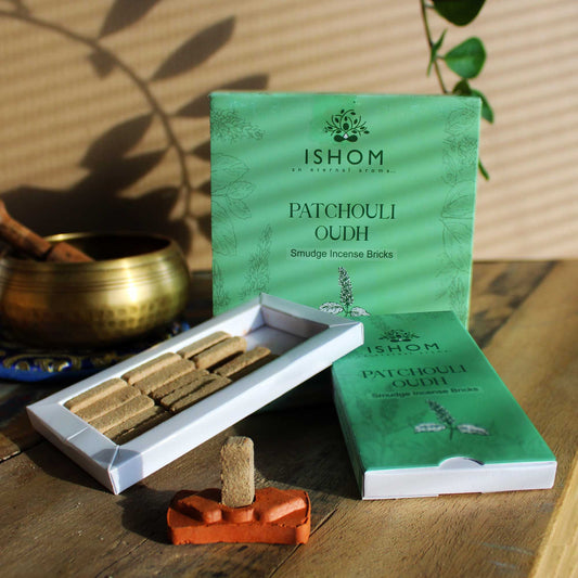 Polished Pack of 15 Natural Incense Smudge Bricks and Burner - Patchouli Wood featuring natural patterning and unique variations - Luna Panther