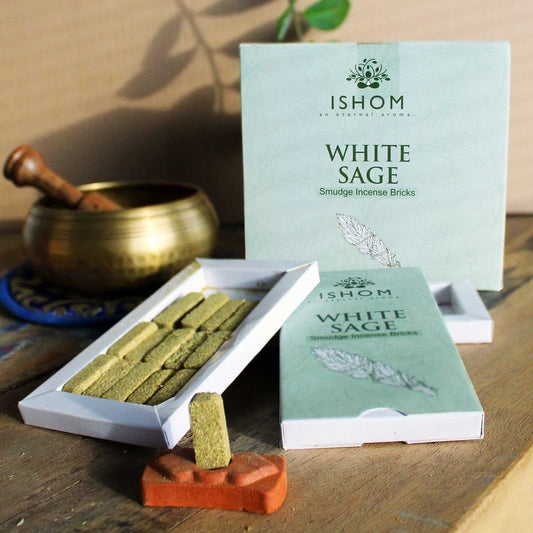 Polished Pack of 15 Natural Incense Smudge Bricks and Burner - White Sage featuring natural patterning and unique variations - Luna Panther