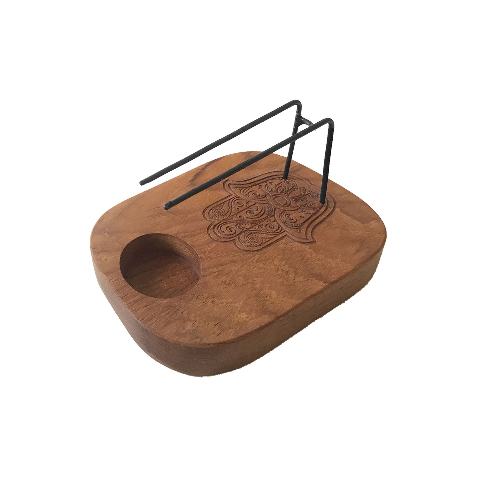 Polished Palo Santo Heater - Teak Wood - Hamsa Design featuring natural patterning and unique variations - Luna Panther