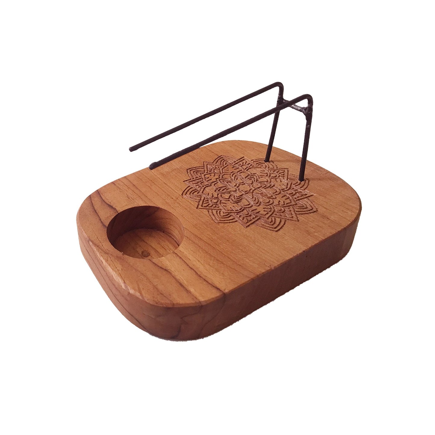 Polished Palo Santo Heater - Teak Wood - Mandala Design featuring natural patterning and unique variations - Luna Panther
