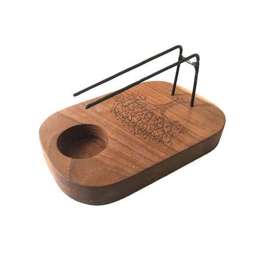 Polished Palo Santo Heater - Teak Wood - Tree of Life Design featuring natural patterning and unique variations - Luna Panther