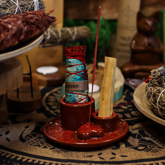 Palo Santo Stick & Smudge Holder - Mandala - Red with Heart Gloss - Luna Panther