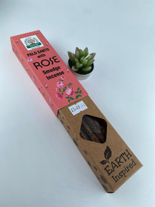 Polished Palo Santo with Rose Smudge Incense featuring natural patterning and unique variations - Luna Panther