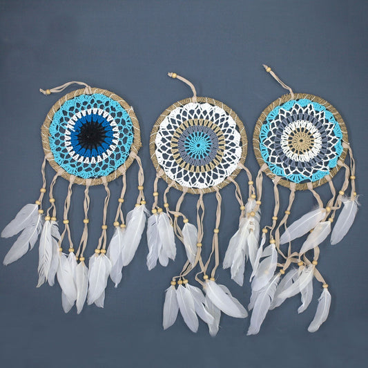 Polished Pastel Blue Macramé Dream Catcher 16cm (asst colours) featuring natural patterning and unique variations - Luna Panther