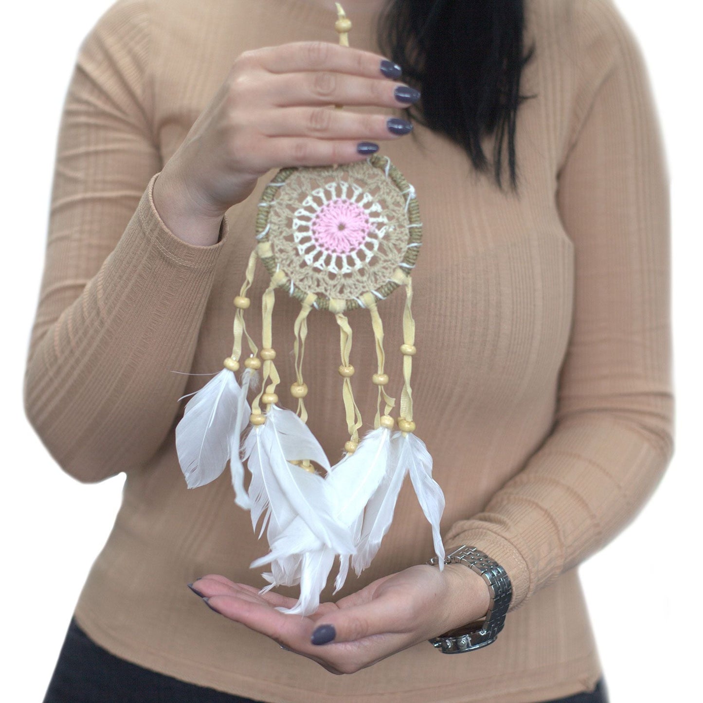 Polished Pastel Blue Macramé Dream Catcher 9cm (asst colours) featuring natural patterning and unique variations - Luna Panther