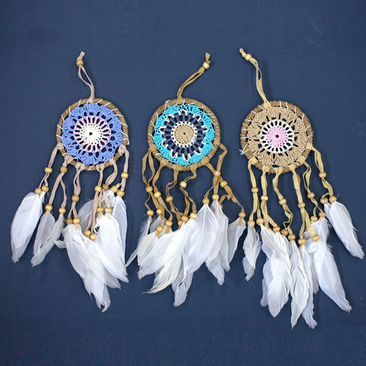 Polished Pastel Pink Macramé Dream Catcher 9cm (asst colours) featuring natural patterning and unique variations - Luna Panther