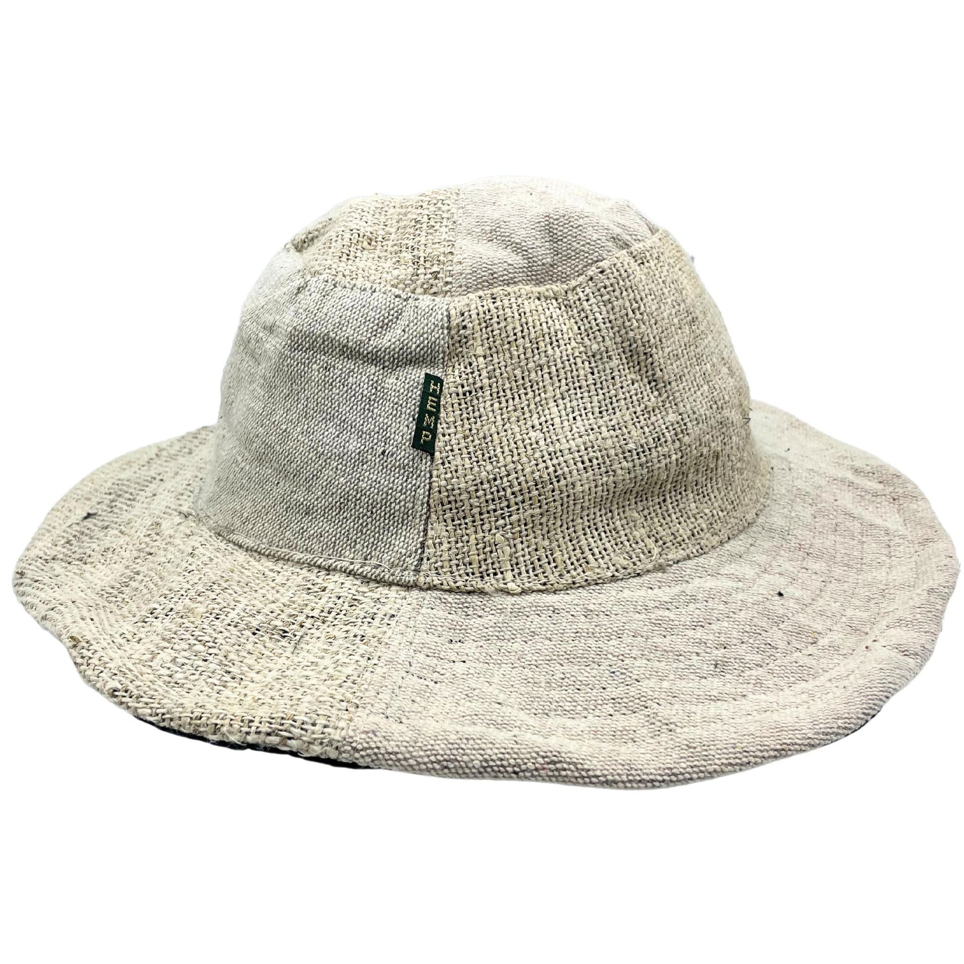 Polished Patched and Wired Hemp & Cotton Boho Festival Hat - Natural featuring natural patterning and unique variations - Luna Panther