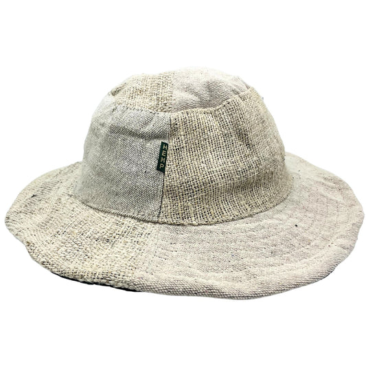 Polished Patched and Wired Hemp & Cotton Boho Festival Hat - Natural featuring natural patterning and unique variations - Luna Panther