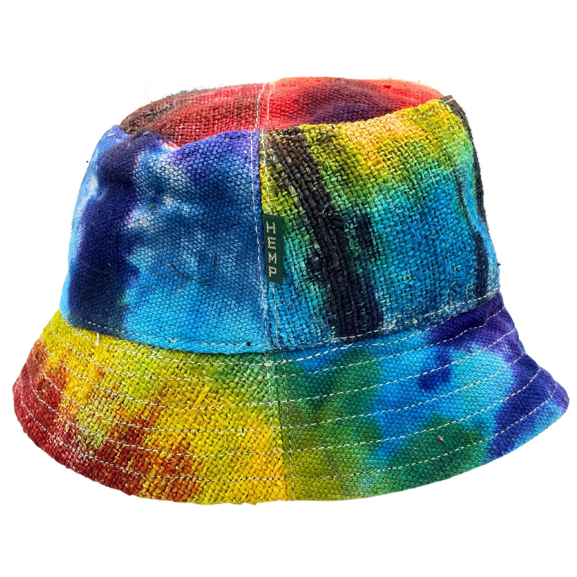 Polished Patched Hemp & Cotton Boho Festival Hat - Tiedye featuring natural patterning and unique variations - Luna Panther