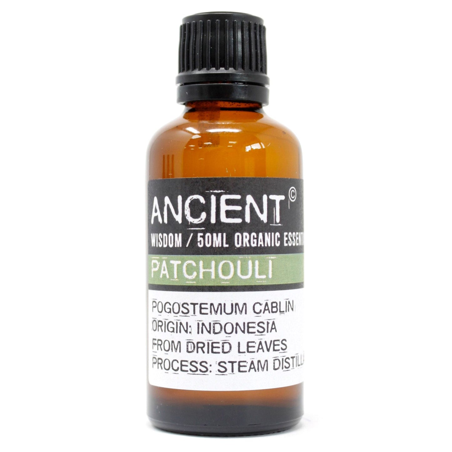Polished Patchouli Organic Essential Oil 50ml featuring natural patterning and unique variations - Luna Panther