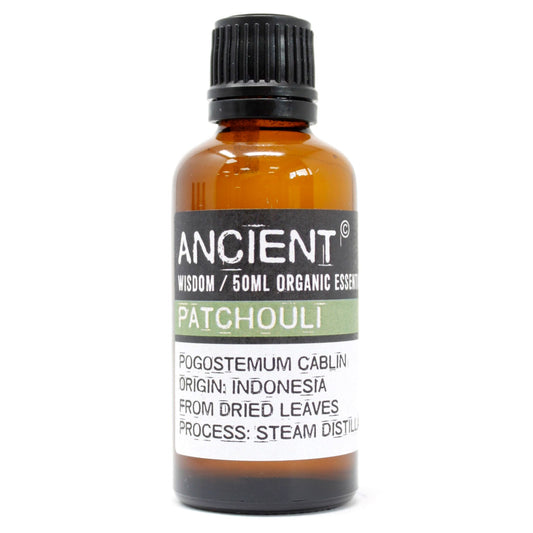 Polished Patchouli Organic Essential Oil 50ml featuring natural patterning and unique variations - Luna Panther