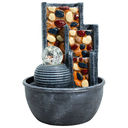 Pebble Wall Tabletop Water Feature with Crystal Ball - Luna Panther