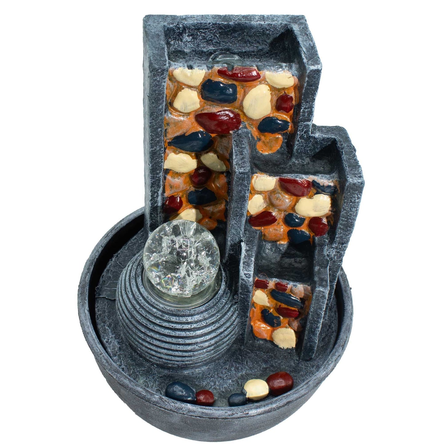 Pebble Wall Tabletop Water Feature with Crystal Ball - Luna Panther