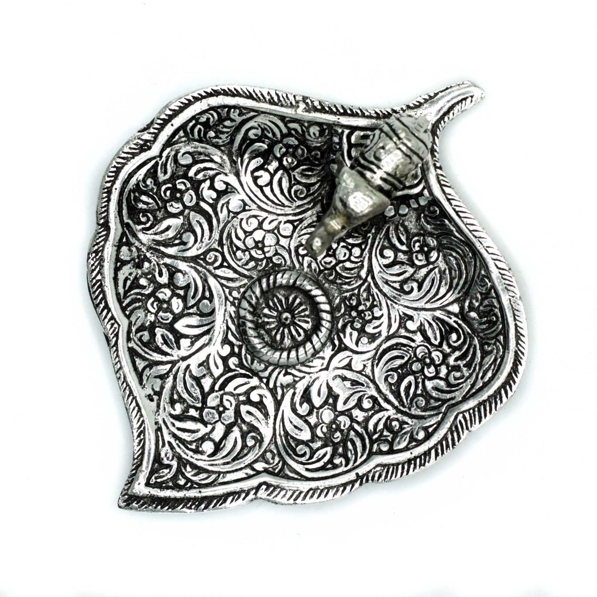 Polished Polished Aluminium Elephant Leaf Incense Holder 11cm featuring natural patterning and unique variations - Luna Panther