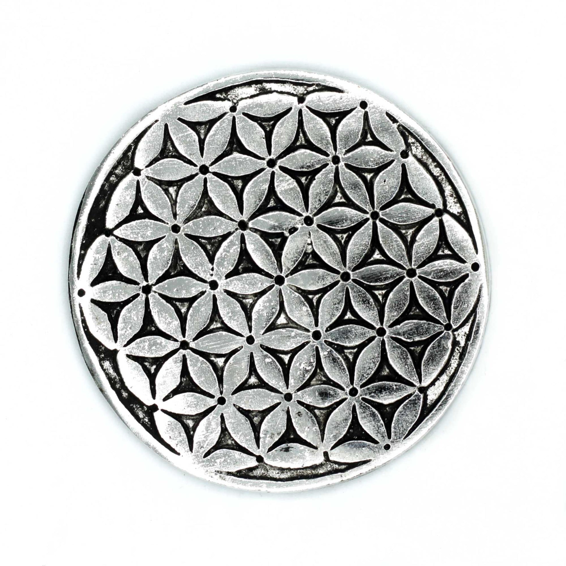 Polished Polished Aluminium Flower of Life Incense Holder 11cm featuring natural patterning and unique variations - Luna Panther
