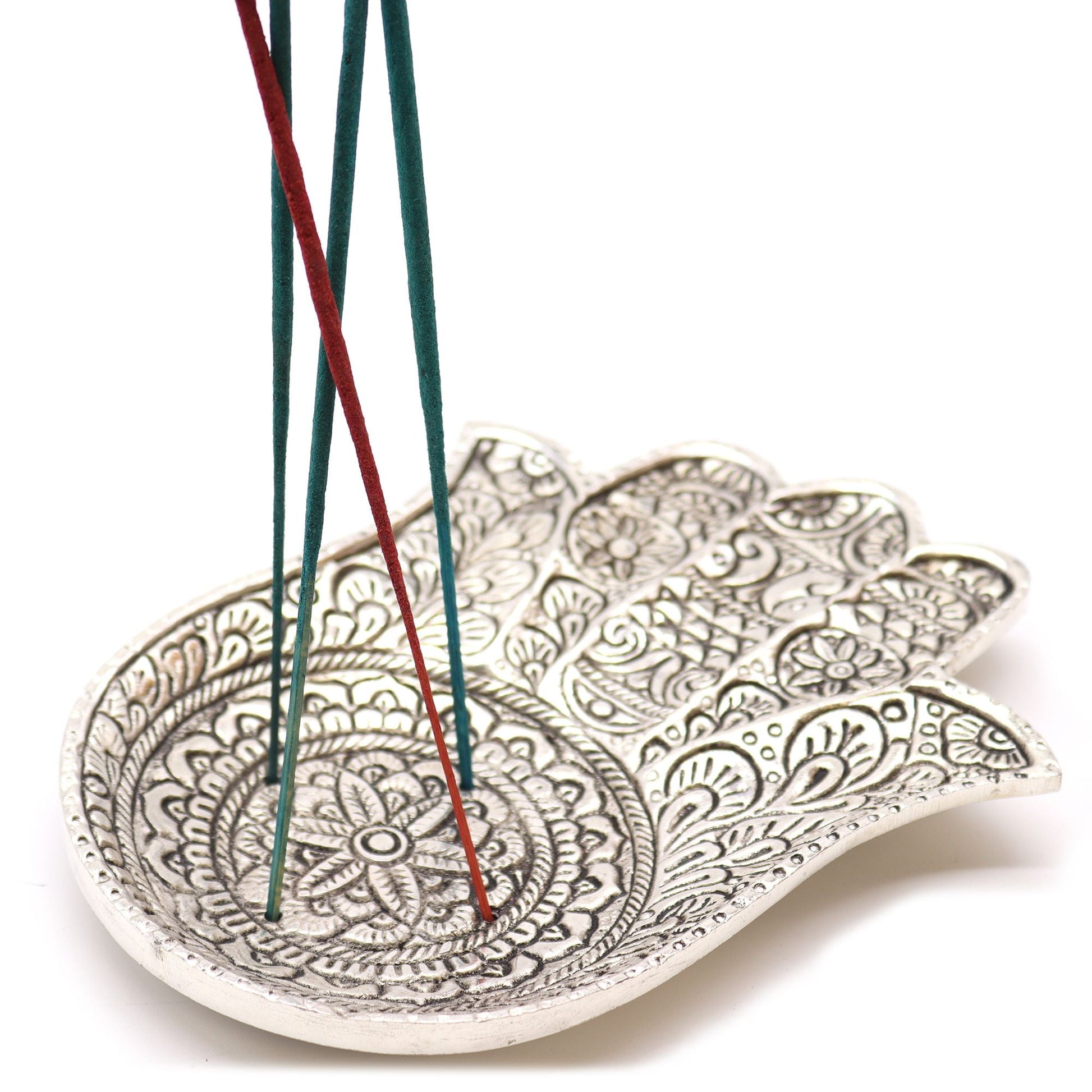Polished Polished Aluminium Lrg Hamsa Incense Holder featuring natural patterning and unique variations - Luna Panther