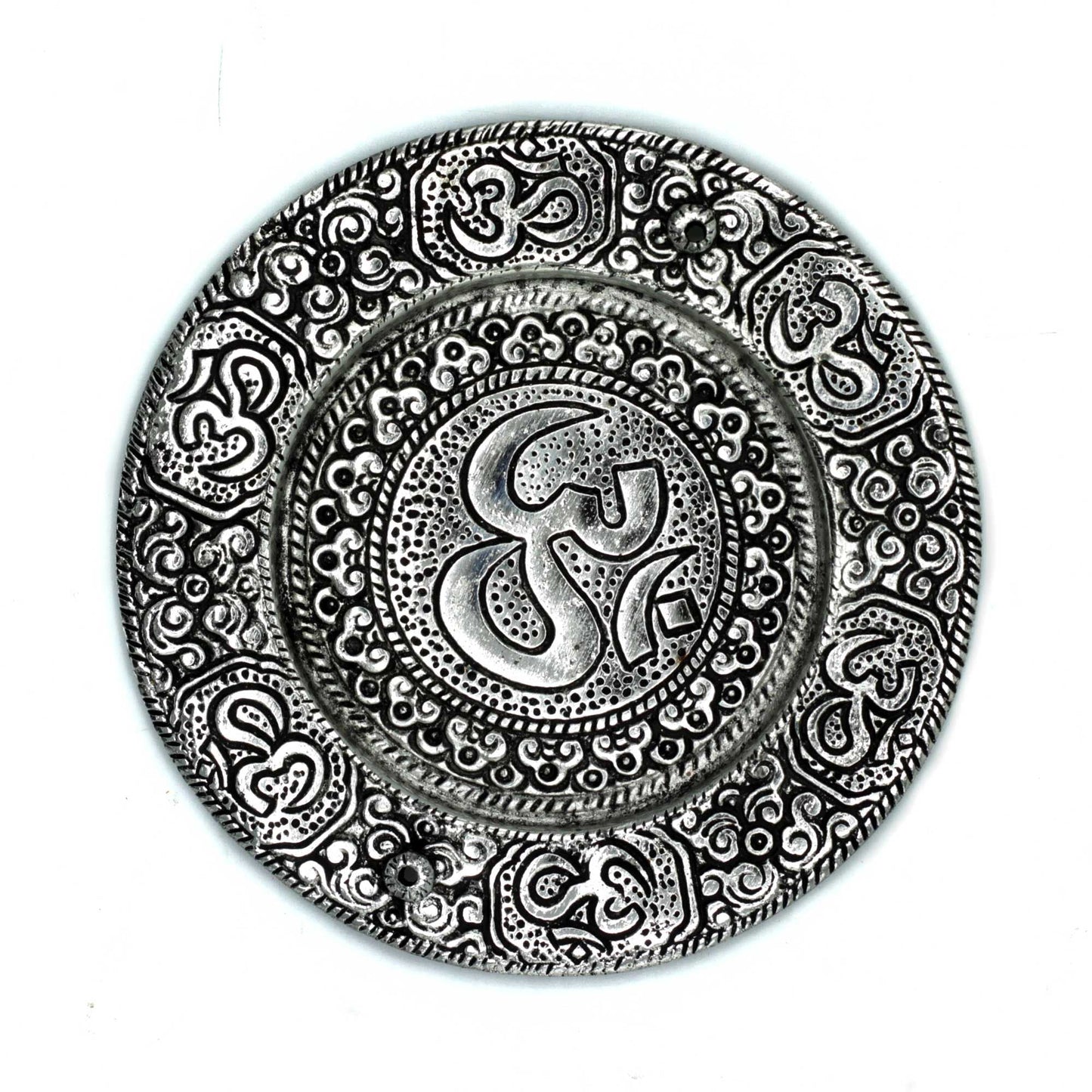 Polished Polished Aluminium Om Round Incense Holder 11cm featuring natural patterning and unique variations - Luna Panther