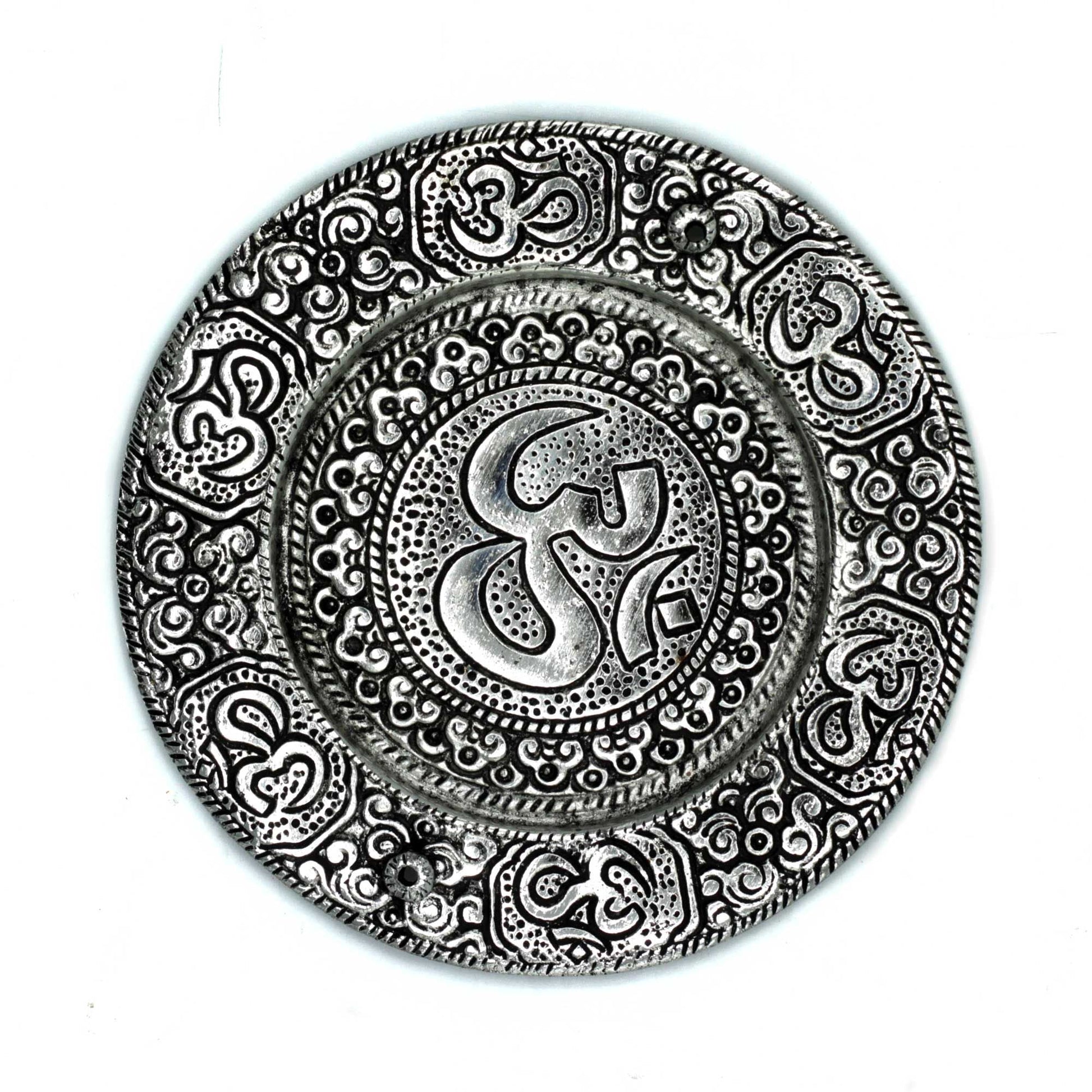 Polished Polished Aluminium Om Round Incense Holder 11cm featuring natural patterning and unique variations - Luna Panther