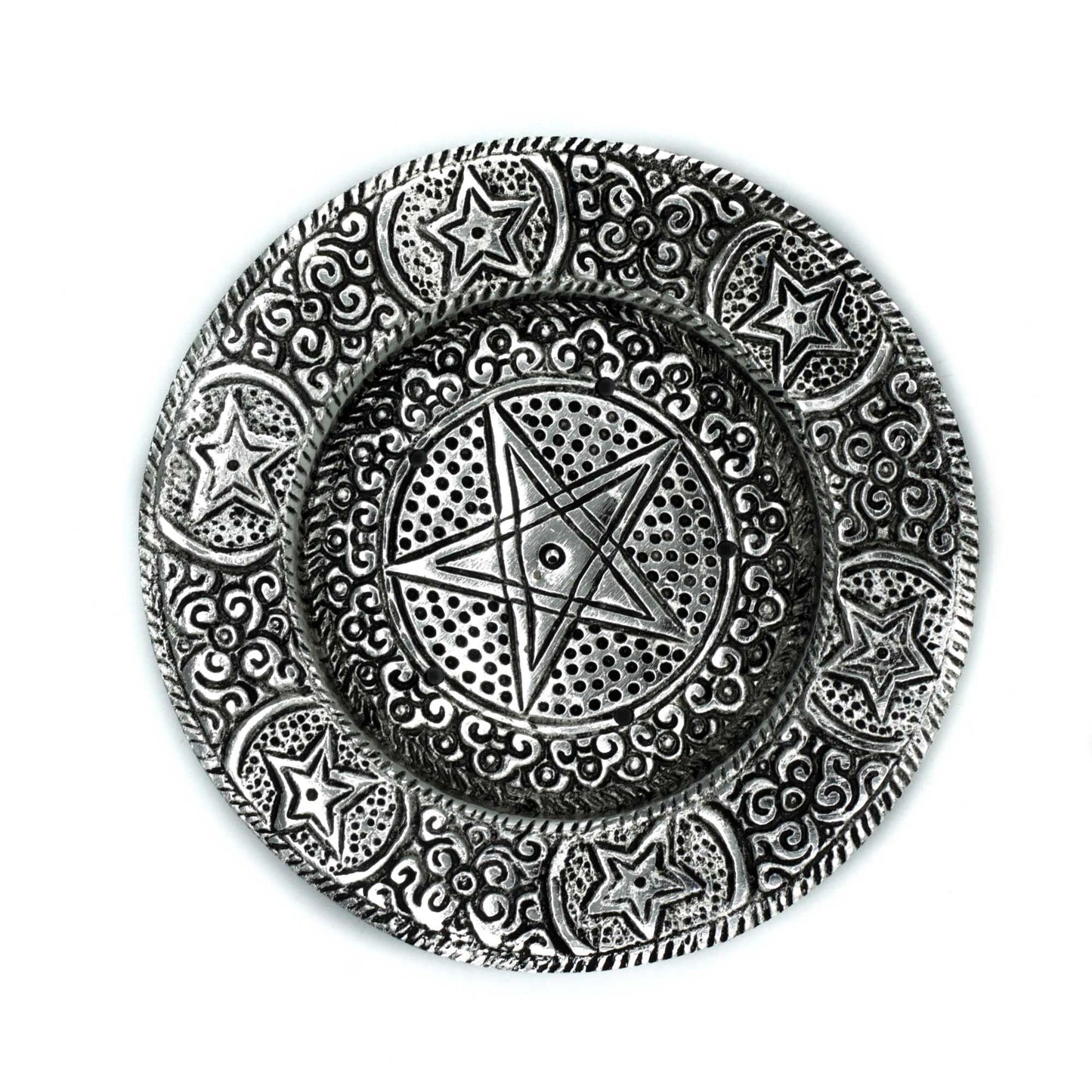 Polished Polished Aluminium Pentagram Incense Holder 11.5cm featuring natural patterning and unique variations - Luna Panther